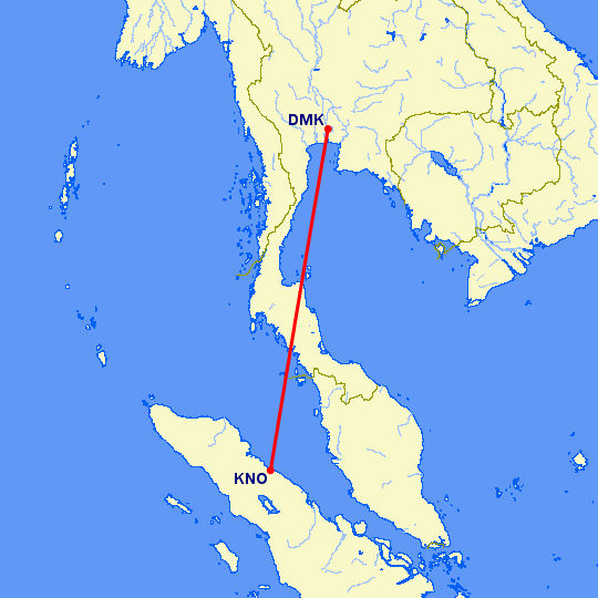 перелет Бангкок — Медан на карте