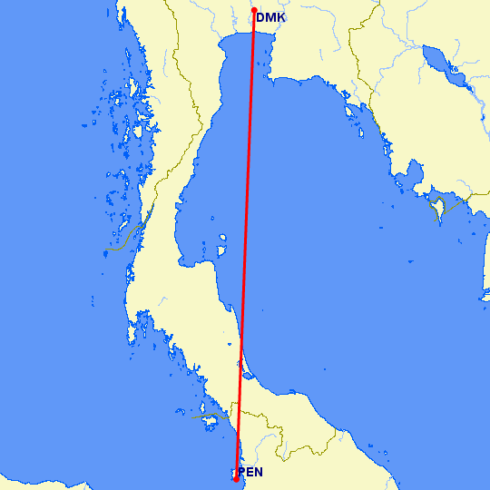 перелет Бангкок — Пенанг на карте