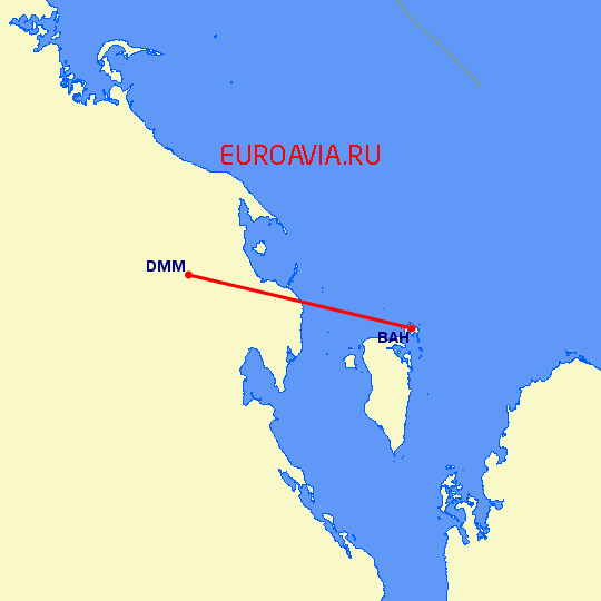 перелет Даммам — Манама на карте