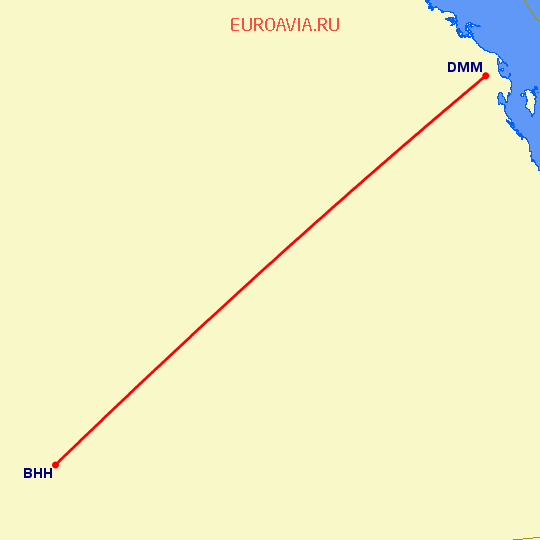 перелет Даммам — Биша на карте