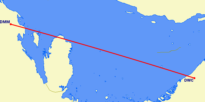 перелет Даммам — Дубай на карте