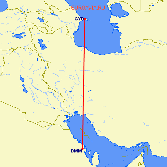 перелет Даммам — Баку на карте