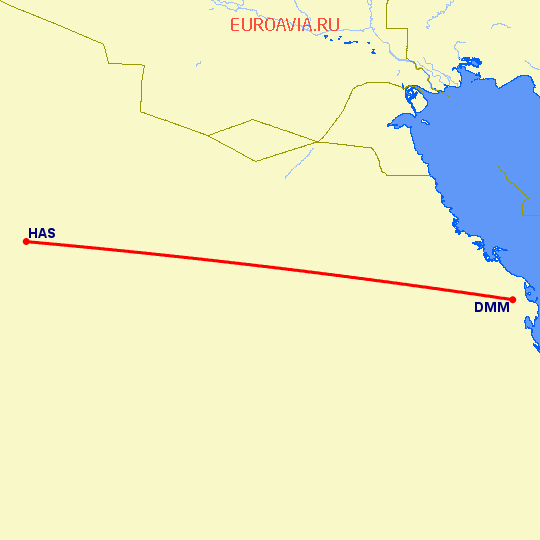 перелет Даммам — Хаиль на карте