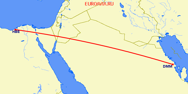 перелет Даммам — Александрия на карте