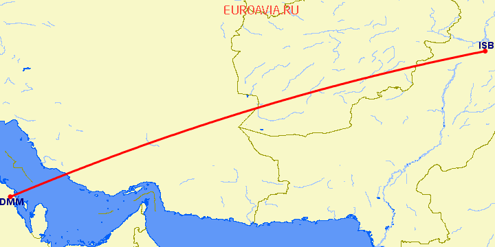 перелет Даммам — Islamabad на карте