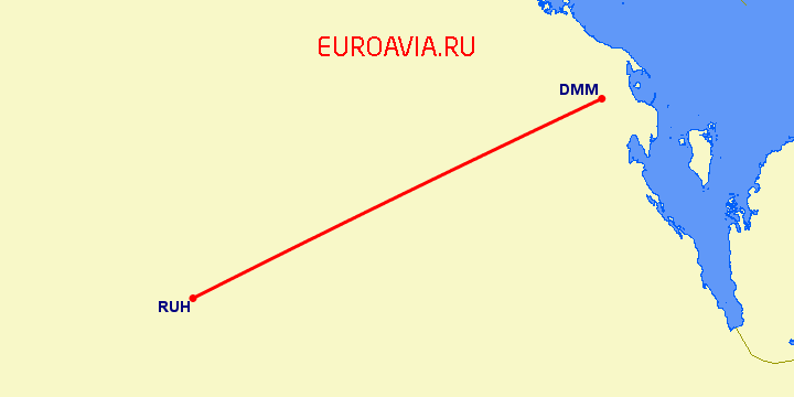 перелет Даммам — Эр Рияд на карте
