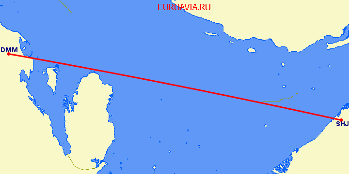 перелет Даммам — Шарджа на карте