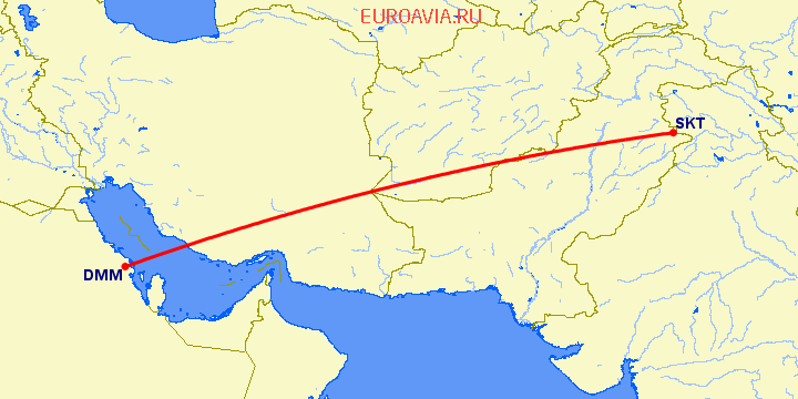 перелет Даммам — Сиалкот на карте
