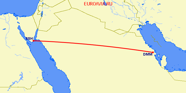 перелет Даммам — Шарм эль Шейх на карте