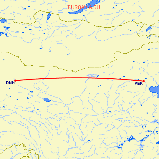 перелет Дунхуань — Пекин на карте