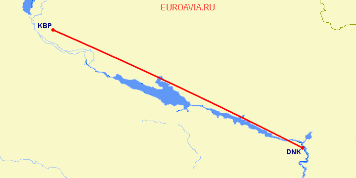 перелет Днепропетровск — Киев на карте