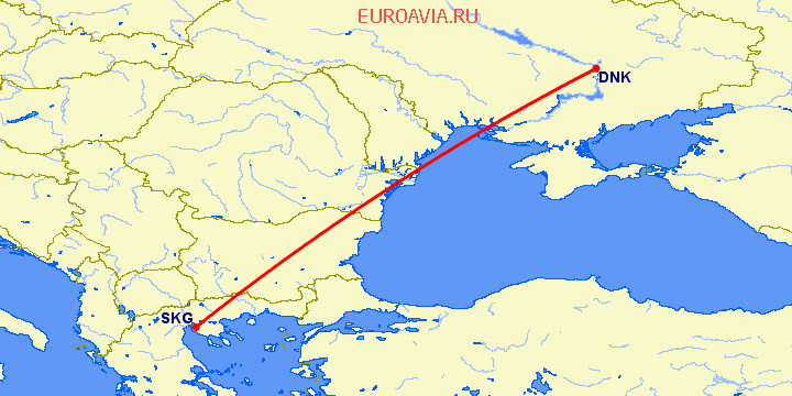 перелет Днепропетровск — Салоники на карте