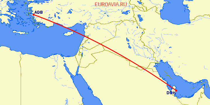 перелет Доха — Измир на карте