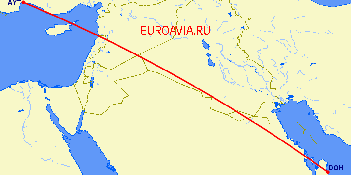 перелет Доха — Анталия на карте
