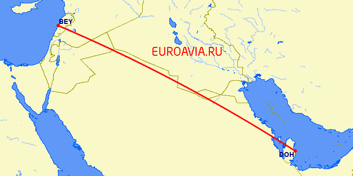 перелет Доха — Бейрут на карте
