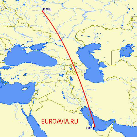 перелет Доха — Москва на карте