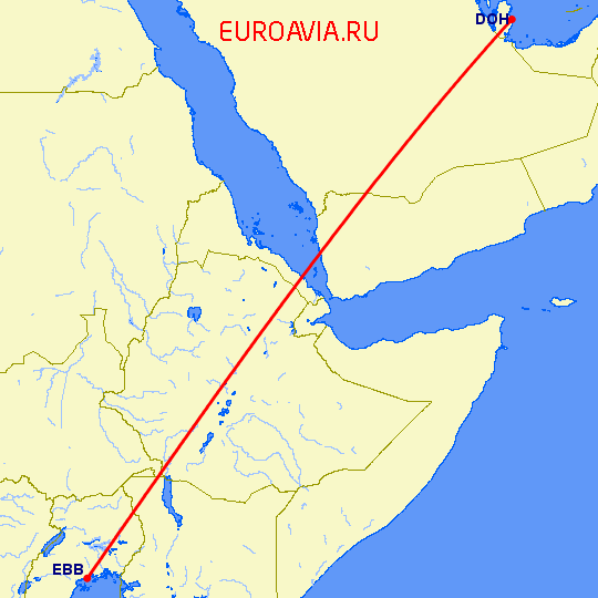 перелет Доха — Энтеббе на карте