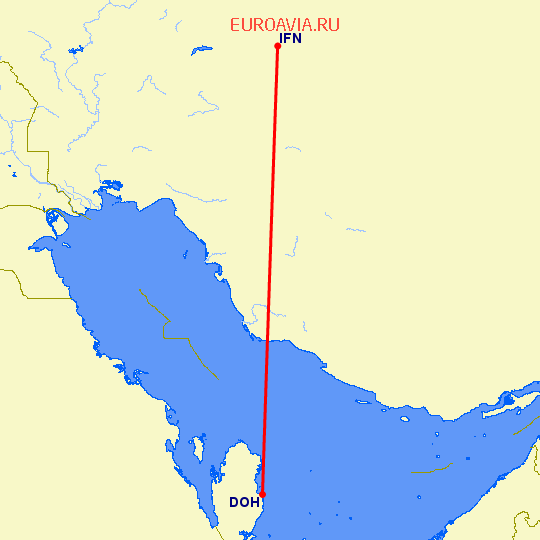 перелет Доха — Исфахан на карте