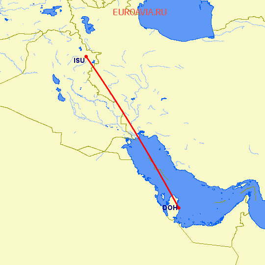 перелет Доха — Сулеймания на карте
