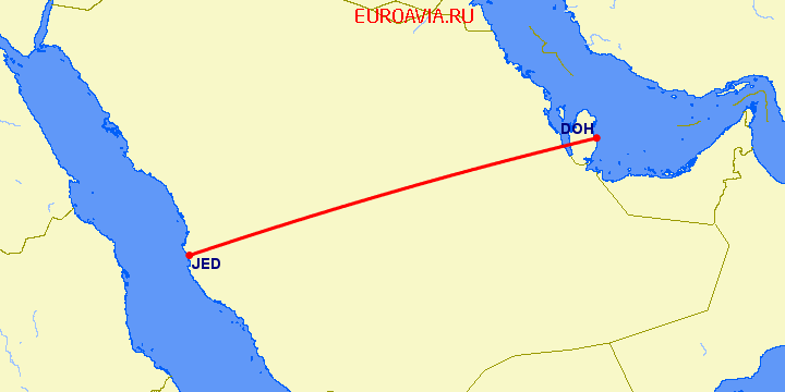 перелет Доха — Джедда на карте