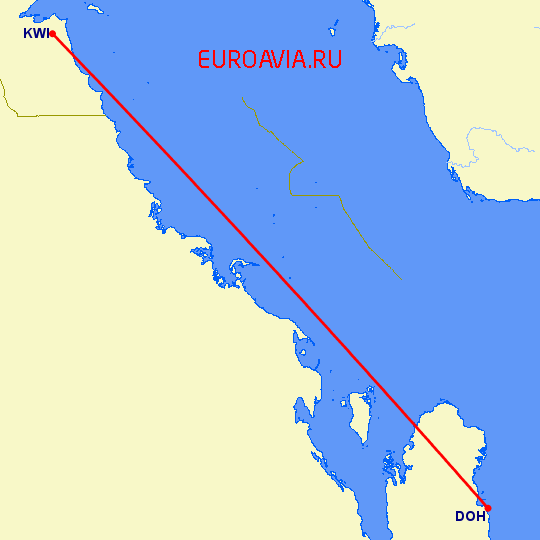 перелет Доха — Кувейт на карте