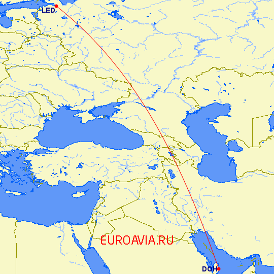 перелет Доха — Санкт Петербург на карте
