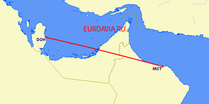 перелет Доха — Маскат на карте