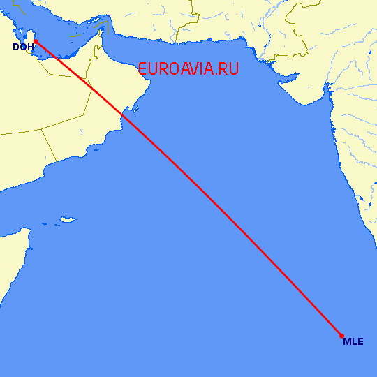 перелет Доха — Мале на карте