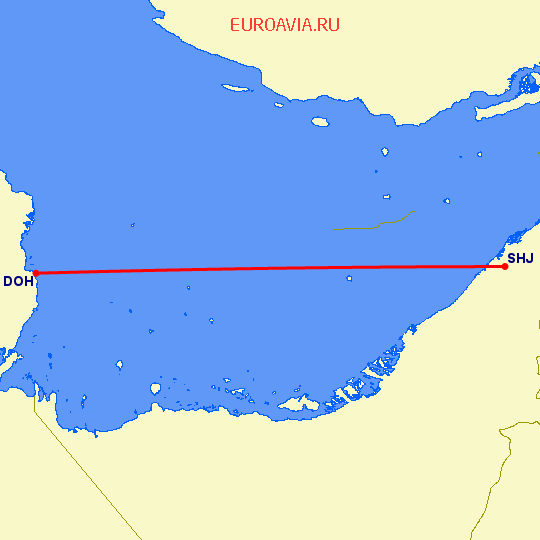 перелет Доха — Шарджа на карте