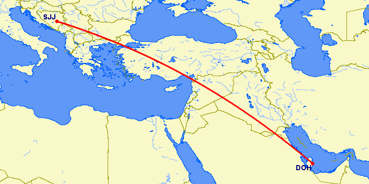 перелет Доха — Сараево на карте
