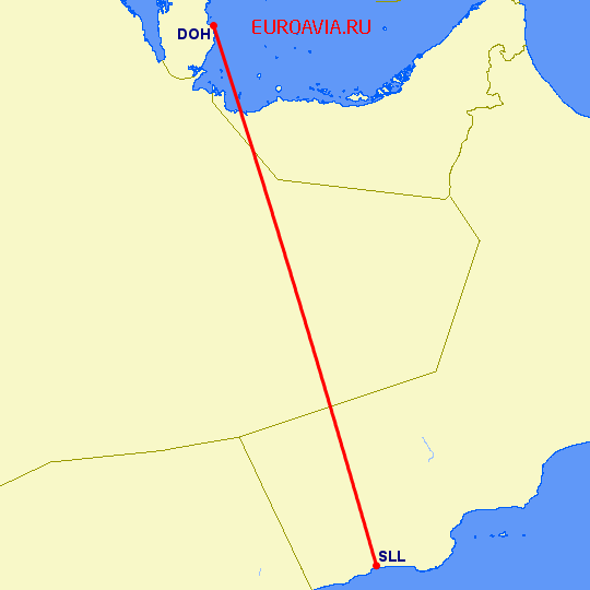 перелет Доха — Салала на карте