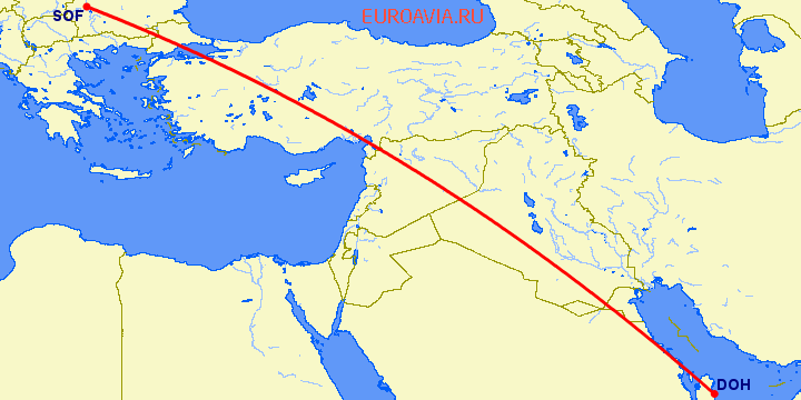 перелет Доха — София на карте