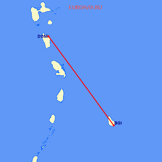 перелет Доминика — Бриджтаун на карте