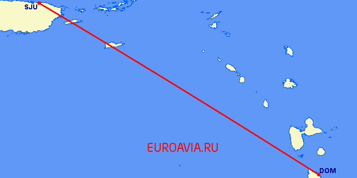 перелет Доминика — Сан Хуан на карте