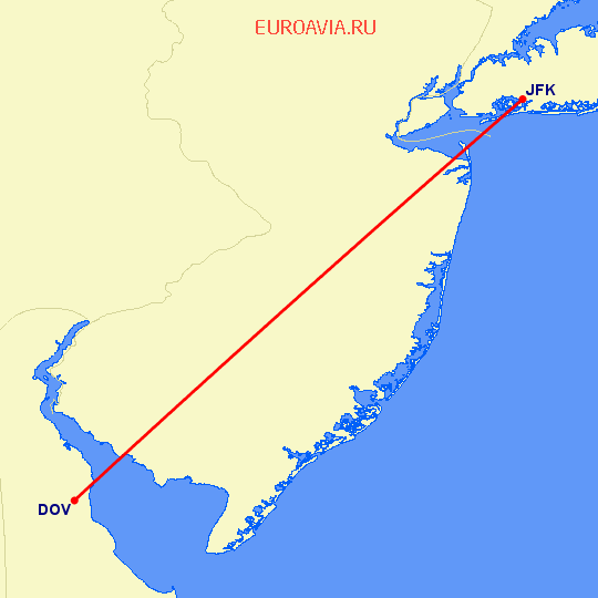 перелет Dover-Cheswold — Нью Йорк на карте