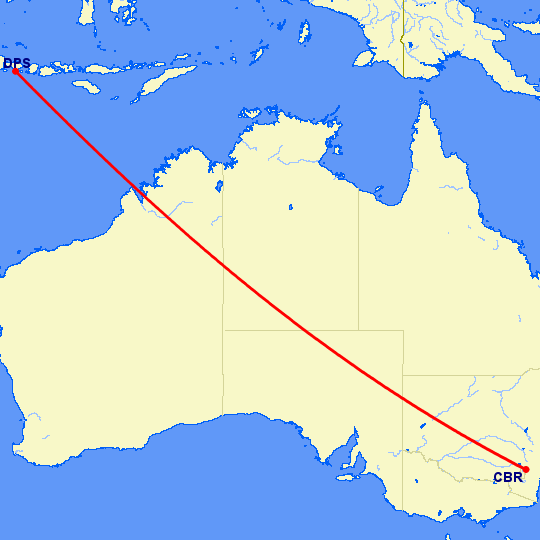 перелет Бали (Денпасар) — Канберра на карте