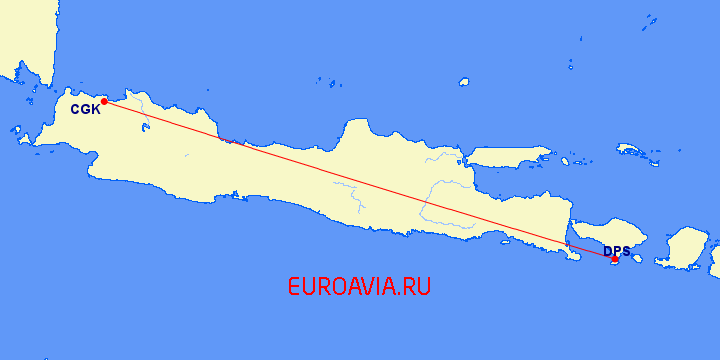 перелет Денпасар — Джакарта на карте