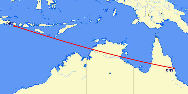 перелет Денпасар — Кернс на карте