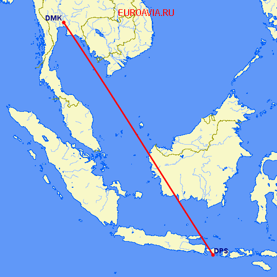 перелет Денпасар — Бангкок на карте