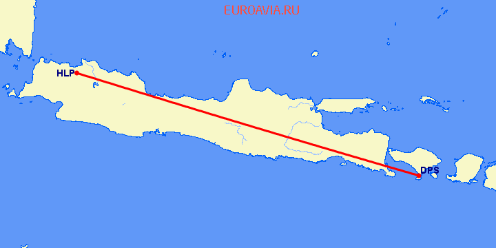 перелет Денпасар — Джакарта на карте