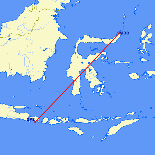 перелет Денпасар — Манадо на карте