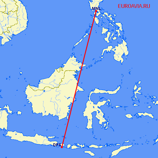 перелет Денпасар — Манила на карте
