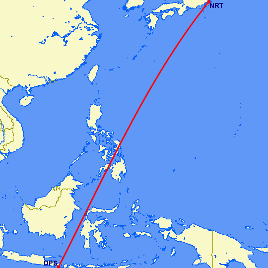 перелет Денпасар — Токио на карте