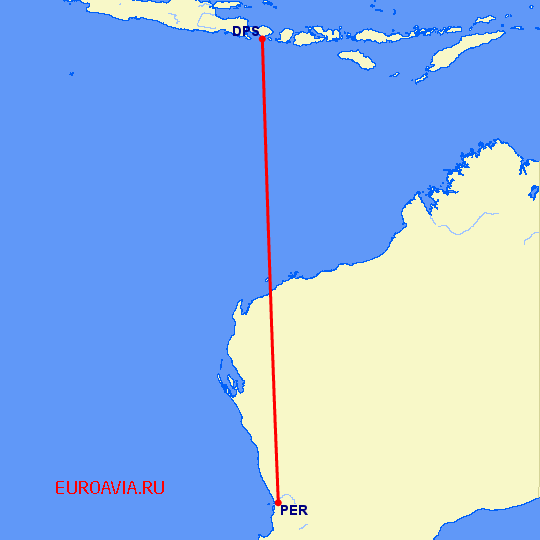 перелет Денпасар — Перт на карте