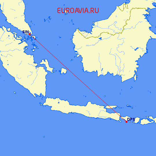 перелет Денпасар — Сингапур на карте