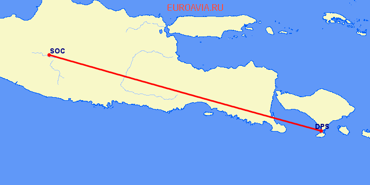 перелет Денпасар — Соло Сити на карте
