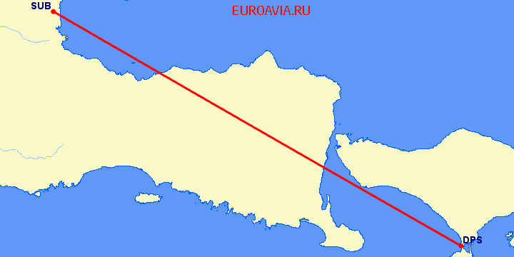 перелет Денпасар — Сурабайя на карте