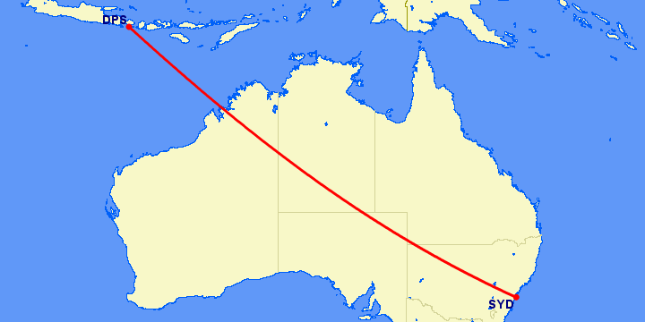 перелет Денпасар — Сидней на карте
