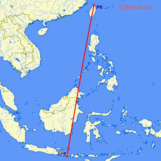 перелет Денпасар — Тайбэй на карте