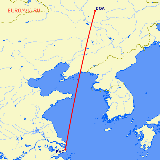 перелет Дацин — Шанхай на карте
